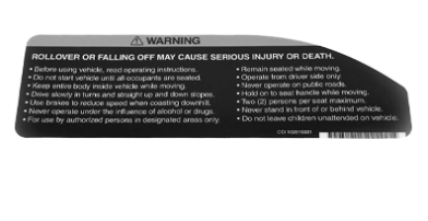 CLUB CAR DECAL, WARNING, OCCUPANT - Part: 102519301
